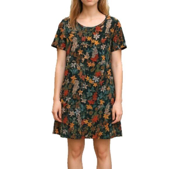 Black Floral Shift Dress Sz Small  Short Sheer/Lined Back Open Slit Forever 21 - Picture 1 of 14